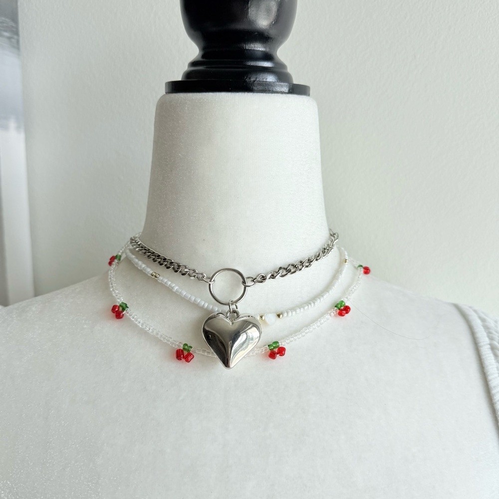 Y2K handmade beads  cherry 🍒 chocker necklace coquette indie necklace